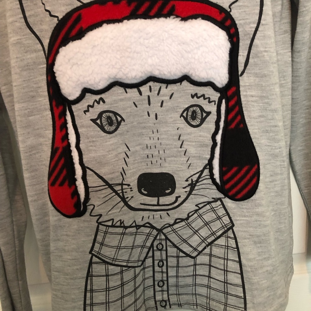 Cat & Jack Gray Pajama Top with Red Plaid Christmas Hat Design